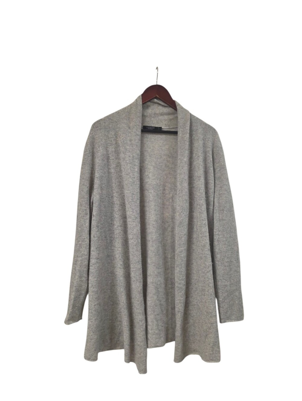Lusso Cashmere Women's Gray 100% Cashmere Open Front Duster Cardigan Large